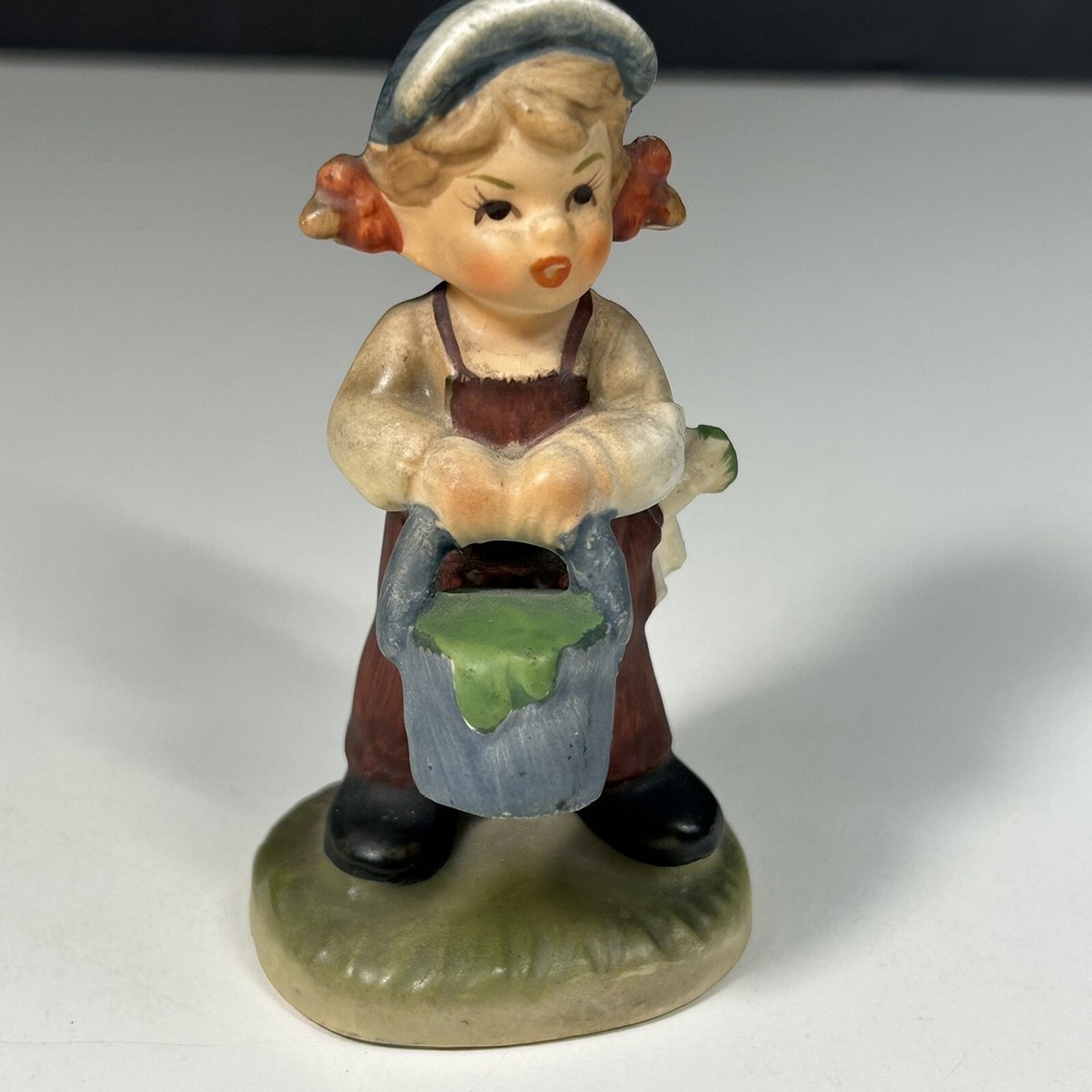 Vintage Napco Girl Child With Water Bucket & Baseball Cap‎ Pony Tails C8811